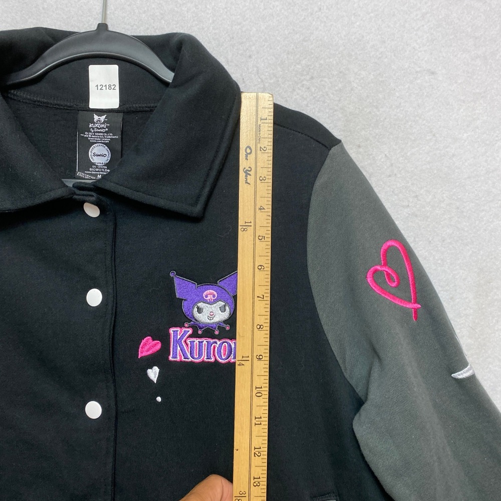 Sanrio Bomber Jacket Womens M Black Kuromi Bomber Jacket MD Varsity - Picture 2 of 9